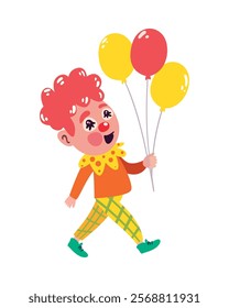 happy clown with balloons cartoon isolated