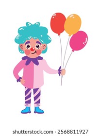 happy clown with balloons isolated