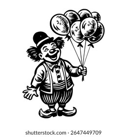 Balões de palhaço felizes, ilustração vetor vintage