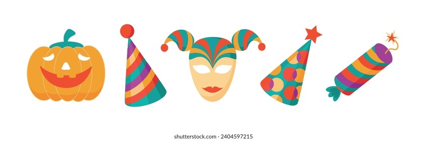 Happy Clown Carnival and Masquerade Object Vector Set