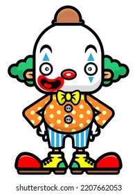 Espectáculo feliz del personaje de dibujos animados de payaso en el circo, mejor para stickers, mascotas y logotipos con temas de entretenimiento para niños