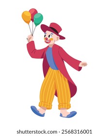 happy clown character with balloons isolated