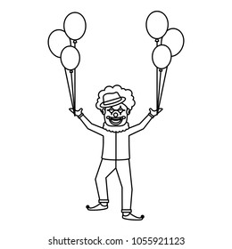 happy clown character holding balloons celebration