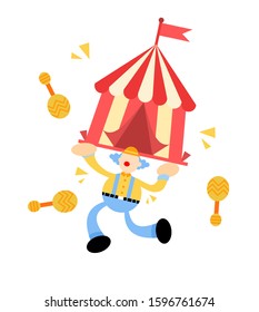 happy clown and circus carnival party cartoon doodle flat design style vector illustration