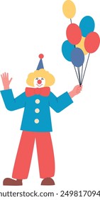 Happy clown with color balloons bunch. Funny character