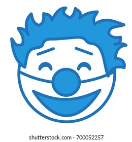 happy clown emoticon with wide smile and fake nose, simplistic facial expression vector illustration, circle or ball shaped cartoon character, simple hand drawn line icon from a set, eps 10