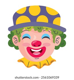 happy clown head with hat isolated