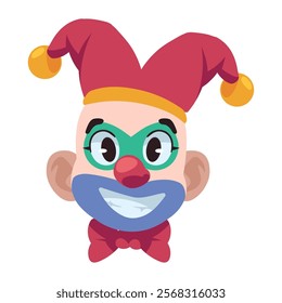 happy clown head with hat isolated