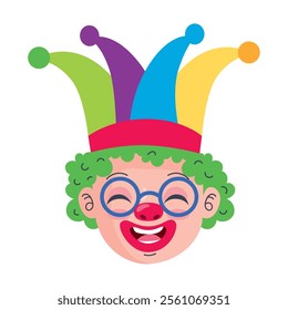 happy clown head with jester hat isolated