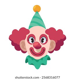 happy clown head and party hat isolated