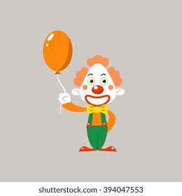 Happy Clown Holding Balloon Simplified Isolated Flat Vector Drawing In Cartoon Manner