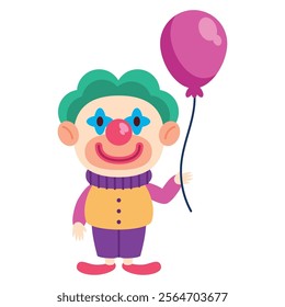 happy clown holds balloon isolated