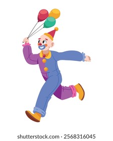 happy clown holds balloons isolated