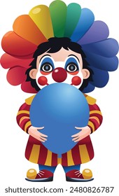 Happy Clown Hugging A Blue Balloon