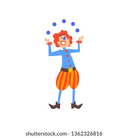 Happy Clown Juggling with Balls in Circus Show Cartoon Vector Illustration