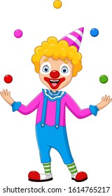 Happy clown juggling with colorful balls