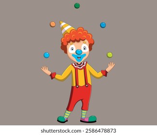 Happy clown juggling with colorful balls vector illustration