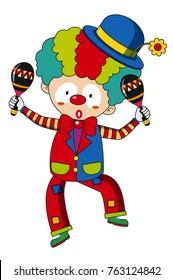 Happy clown with maracas illustration