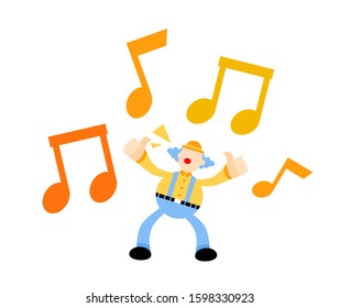happy clown and melody clef music note cartoon doodle flat design style vector illustration