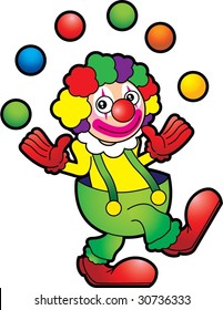 Happy clown playing the balls