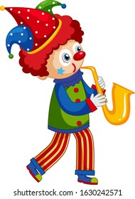 Happy clown playing saxophone on white background illustration