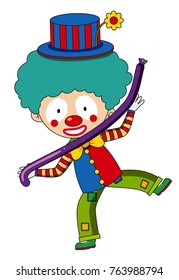 Happy clown with purple balloon illustration