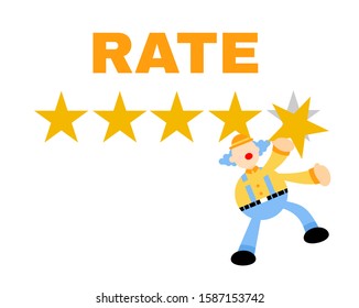 happy clown review star rate cartoon doodle flat design style vector illustration