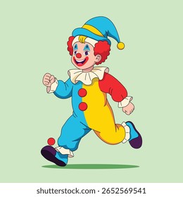 palhaço feliz correndo estilo de desenho animado sorridente