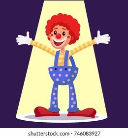 Happy Clown Vector. Circus Action Performer. Vintage Style. Isolated Flat Cartoon Character Illustration