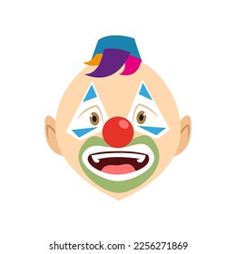 Happy clown wearing hat vector illustration. Facial expression of cartoon character with eye and mouth makeup isolated on white background. Emotions, circus concept