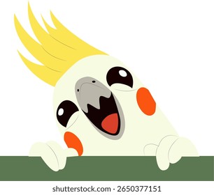 Happy Cockatiel Peeking Over hand drawn