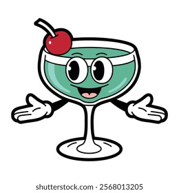 Happy Cocktail Glass with Cherry Illustration