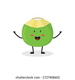 happy coconut fruit cute character mascot vector design