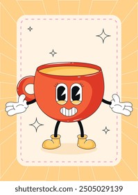 Happy coffee cup cartoon character with big smile Vector