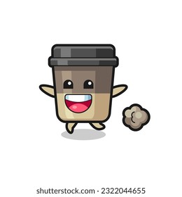 the happy coffee cup cartoon with running pose , cute style design for t shirt, sticker, logo element