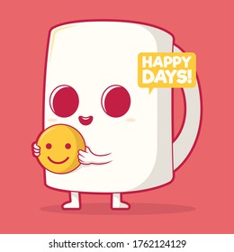 Happy Coffee cup character vector illustration. Motivation, inspiration, advertising design concept	
