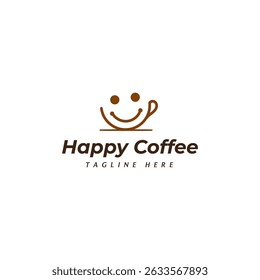 Happy Coffee Cup. Playful Cafe Branding Logo Vector, Smiling Cafe Icon for Coffee Shop Branding. Isolated Illustration. Cheerful Coffee Mug Mascot. 