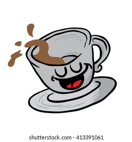 happy coffee cup spill cartoon illustration