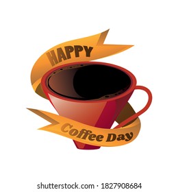happy coffee day label with cup of coffee vector illustration design