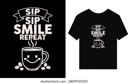 Happy Coffee Mug Design With Motivational Text On Black Shirt