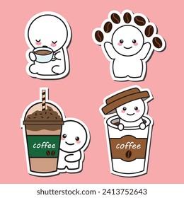 Happy coffee planner sticker, coffee addict emotes vector