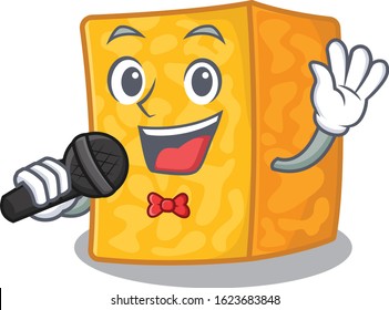 Happy colby jack cheese singing on a microphone