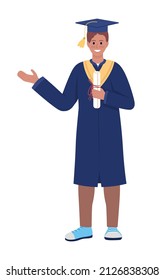 Happy college alumnus semi flat color vector character. Standing figure. Full body person on white. Young man holding diploma simple cartoon style illustration for web graphic design and animation