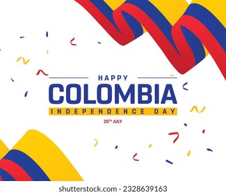 Happy Colombia Independence Day, Colombia Independence Day, Colombia, Flag of Colombia, Ribbon Flag, 20th July, 20 July, National Day, Independence day, Concept, Typographic Design, Typography, Vector