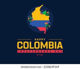 Happy Colombia Independence Day, Colombia Independence Day, Colombia, Flag of Colombia, Ribbon Flag, 20th July, 20 July, National Day, Independence day, Creative, Typographic Design, Typography,Vector