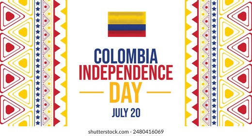 Feliz Día de la Independencia de Colombia, Día de la Independencia de Colombia, Colombia, Bandera de Colombia, 20 de julio, 20 de julio, Día Nacional, Día de la Independencia, Concepto, Diseño Tipográfico. Vector EPS 10.