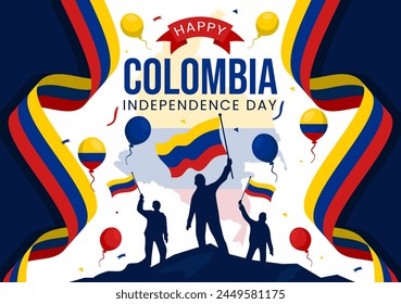 Happy Colombia Independence Day Vector Illustration on 20 July with Waving Flag and Ribbon in National Holiday Celebration Flat Cartoon Background