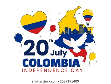 Feliz Dia da Independência da Colômbia Ilustração vetorial com uma bandeira e fita de agitação colombiana em um fundo de celebração nacional de feriado