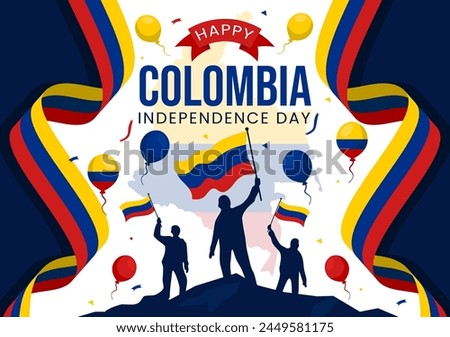 Happy Colombia Independence Day Vector Illustration on 20 July with Waving Flag and Ribbon in National Holiday Celebration Flat Cartoon Background