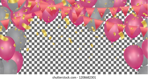 Happy Color background Happy Birthday! Holiday Banner with Colorful Balloons. Win, Party & Sale Design. Vector illustration